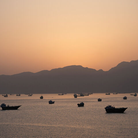 FILE PHOTO: Ships and boats in the Strait of Hormuz, Musandam, Oman, May 1, 2026. REUTERS/Stringer/File Photo
