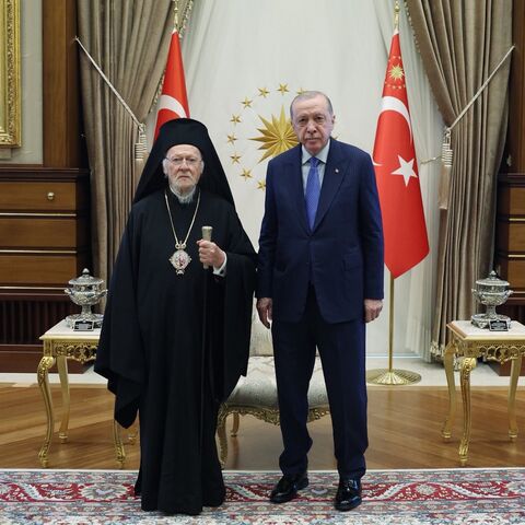 Turkish President Recep Tayyip Erdogan meets with Orthodox Patriarch of Bartholomew at the presidential complex, Ankara, Turkey, June 16, 2026.