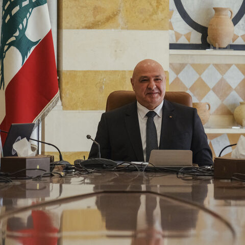 Lebanese President Joseph Aoun speaks during a government meeting at the Presidential Palace in Beirut, Lebanon, on September 5, 2025.