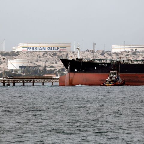 A picture taken on March 12, 2017, shows an Iranian tanker docking at the platform of the oil facility in the Kharg Island, on the shore of the Gulf.