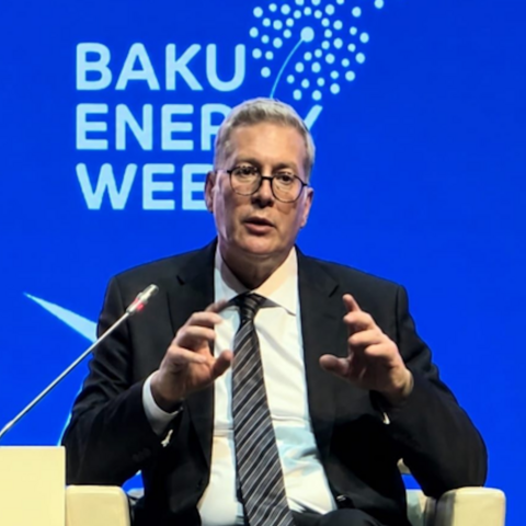 A photo of Karim Badawi, Minister of Petroleum and Mineral Resources, speaking at the high-level ministerial session of Baku Energy Week in the Azerbaijani capital.
