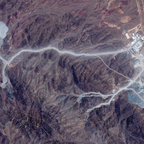 FILE PHOTO: A satellite view shows tunnel entrances at Pickaxe Mountain, of the Natanz nuclear facility, near Natanz, Iran, June 30, 2026. Vantor/Handout via REUTERS/File Photo