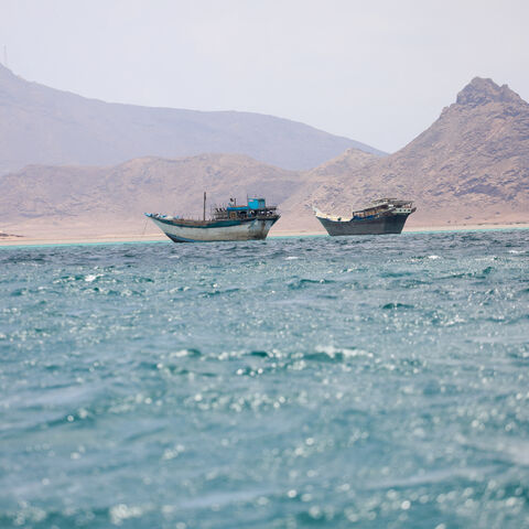 FILE PHOTO: Boats float near the coast of Bab el-Mandeb, Yemen April 2, 2026. REUTERS/File Photo