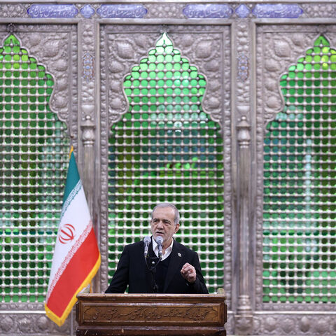 Iranian President Masoud Pezeshkian speaks during a visit to the shrine of the leader of Iran's 1979 Islamic Revolution, Ayatollah Ruhollah Khomeini, in southern Tehran, Iran, January 31, 2026. Iran's Presidential website/WANA (West Asia News Agency)/Handout via REUTERS