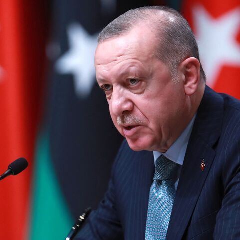 Turkish President Recep Tayyip Erdogan delivers a speech after a signing ceremony with Libyan Government of National Unity prime minister at the Presidential Complex in Ankara, on April 12, 2021. 
