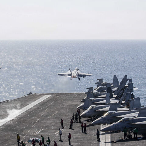 In this handout photo provided by the US Navy, Two F/A-18 Super Hornets launch from the flight deck of Nimitz-class aircraft carrier USS Abraham Lincoln (CVN 72) in support of Operation Epic Fury on March 3, 2026 in the Mediterranean Sea. 