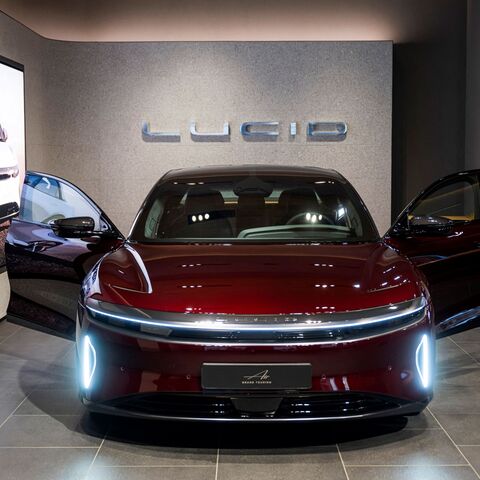 A model of the Lucid AIR electric car is displayed in a showroom for LUCID, an American automotive and technology company that manufactures electric vehicles, in Oslo, Norway, on Sept. 25, 2024. — JONATHAN NACKSTRAND/AFP via Getty Images