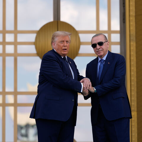 ANKARA, TURKEY - JULY 7: U.S. President Donald Trump (L)shakes hands with with Turkish President Recep Tayyip Erdogan (R) during a formal arrival at the Bestepe Presidential Palace during the NATO summit on July 7, 2026 in Ankara, Turkey. Leaders from NATO's 32 countries, plus NATO allies like Ukraine, gathered in the Turkish capital to discuss a range of issues involving spending targets, defense industrial production, and support for Ukraine, among other topics. (Photo by Emrah Gurel - Pool/Getty Images)