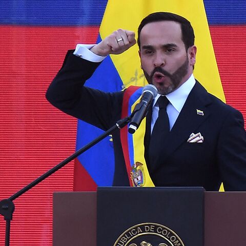Colombia's new president, Abelardo de la Espriella, delivers a speech at the Pichincha Battalion after being sworn in, in Cali, Colombia, on Aug. 7, 2026.