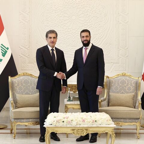 Syrian President Ahmed al-Sharaa meets with Iraqi Kurdistan Region President Nechirvan Barzani in Damascus, Aug. 3, 2026. IKRPresident/X