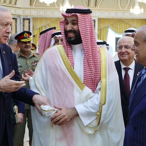 Turkish President Recep Tayyip Erdogan, Saudi Crown Prince Mohammed bin Salman, and Pakistani Prime Minister Shebaz Sharif in Mecca after signing the defense pact, Aug. 7, 2026.