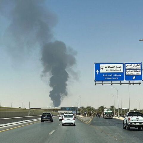 Large plume of black smoke rises from the fuel storage depot at King Khalid International Airport, in Riyadh