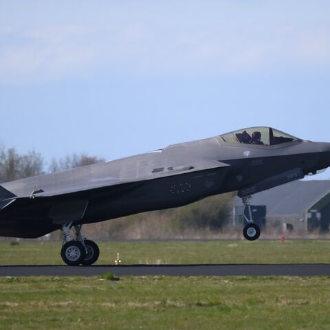 A US Air Force F-35 fifth-generation jet fighter takes off during the NATO's Ramsteign Flag 2025 exercise at Leeuwarden Air Base on April 8, 2025. 