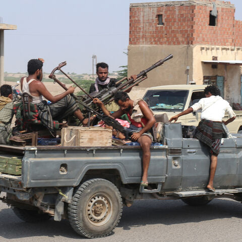 Forces loyal to Yemen's Saudi-backed government ride in a pick-up truck in the Hays district, south of Hodeidah, Yemen, Sept. 5, 2026.