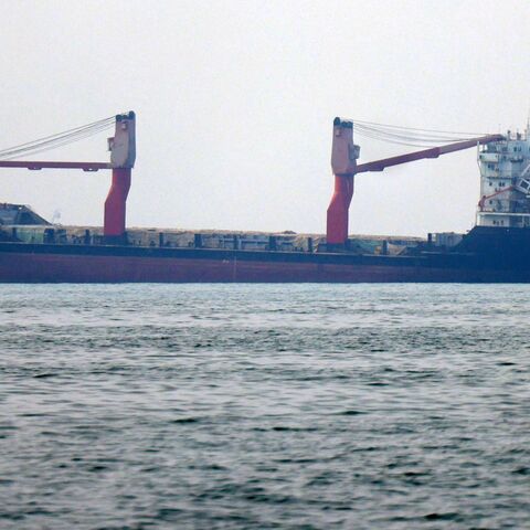 A shipping vessel transits the Strait of Hormuz