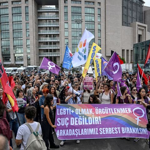 LGBT+ supporters outside an Istanbul courthouse