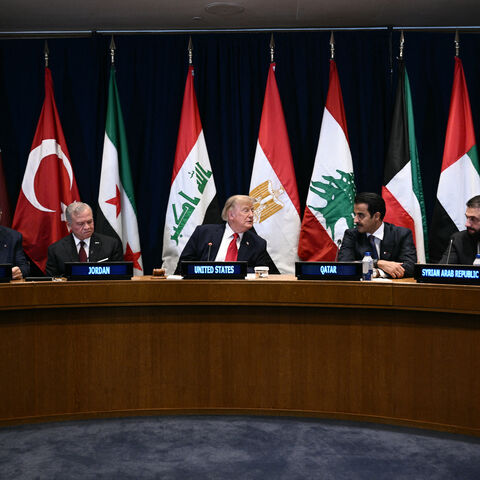 US President Donald Trump (C) attends a Gulf Cooperation Council (GCC) multilateral meeting alongside alongside (L/R) Turkey's President Recep Tayyip Erdogan, King Abdullah II of Jordan, Qatar's Emir Sheikh Tamim bin Hamad al-Thani and Syrian President Ahmed al-Sharaa on the sidelines of the 81st United Nations General Assembly in New York on Sept. 22, 2026.
