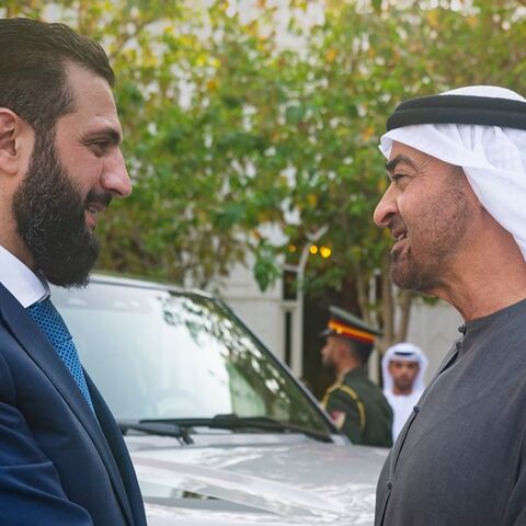 Syrian President Ahmed al-Sharaa meets with the President of the United Arab Emirates, Sheikh Mohammed bin Zayed Al Nahyan, in the UAE capital, Abu Dhabi, Sept. 15, 2026.