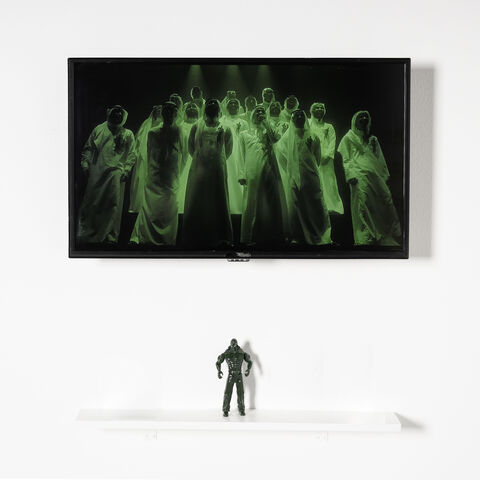 Ahaad Alamoudi. “My hopes and your dreams.” 2021. Action figure with video installation. 8.0 x 4.0 cm. Duration: 5 minutes and 40 seconds. (Photo courtesy of the artist and ATHR Gallery)