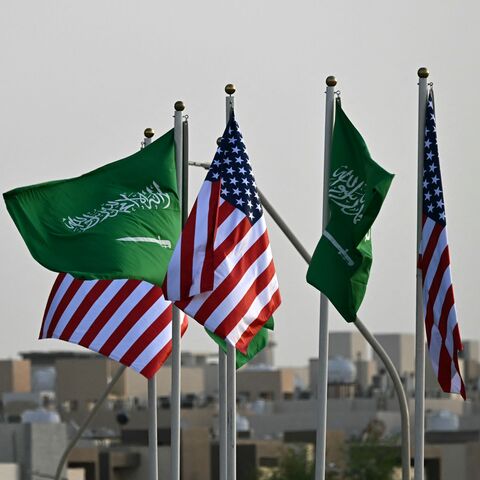 Flags of Saudi Arabia and the US on poles in Riyadh
