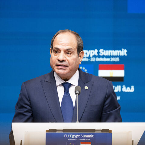 Egyptian President Abdel Fattah al-Sisi attends a joint statements and agreements during the EU and Egypt summit in Brussels, on Oct. 22, 2025.