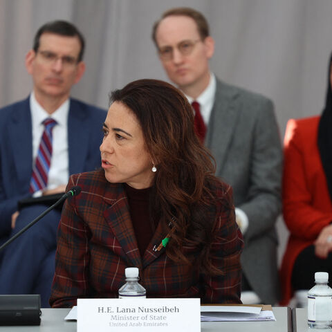 Lana Nusseibeh, Ambassador and Permanent Representative of the United Arab Emirates to the United Nations, speaks at a Sudan Humanitarian Fund event at the Institute of Peace in Washington, DC, on February 3, 2026. (Photo by Alex WROBLEWSKI / AFP via Getty Images)