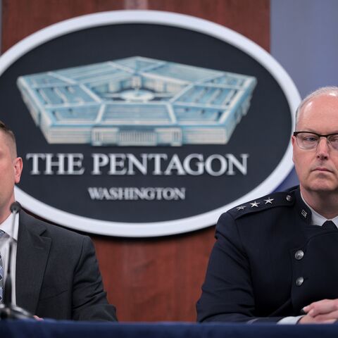 Under Secretary of War Jules Hurst III (L) and Director of Force Structures Lt. Gen. Steven Whitney hold a press briefing to discuss the Department of War’s FY27 budget request at the Pentagon on April 21, 2026, in Arlington, Virginia. 