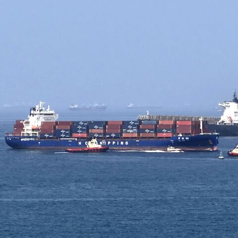 A cargo ship is pictured off coast of the Khor Fakkan Container Terminal, along the Gulf of Oman, on June 28, 2026, after Iran's top diplomat warned that any attempt by shipping to bypass its preferred route through the Strait of Hormuz would "increase tensions" in the Middle East.