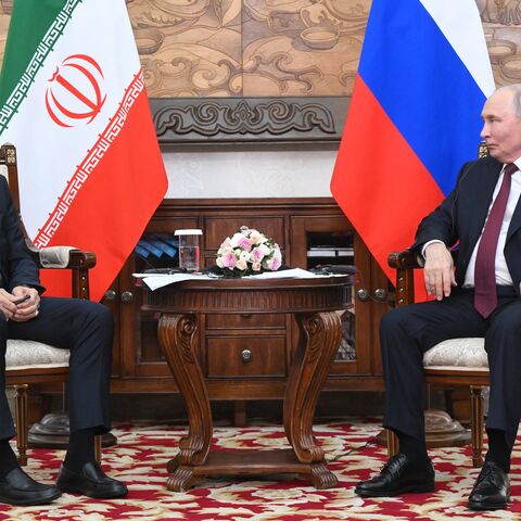 Russia's President Vladimir Putin and Iran's President Masoud Pezeshkian hold a meeting on the sidelines of the Shanghai Cooperation Organisation summit in Bishkek, on Sept. 1, 2026.