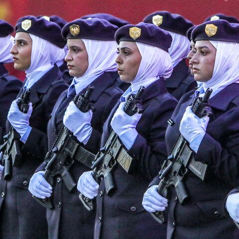 New female cadets from the new women's police academy attend the first cohort graduation ceremony after completing a six-month training program, in al-Tal on the northern outskirts of Damascus, on Sept. 22, 2026.