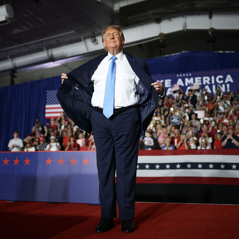 GRAND ISLAND, NEBRASKA - OCTOBER 05: U.S. President Donald Trump wraps up an appearance at a campaign rally at Pinnacle Bank Expo Center on the Nebraska State Fairgrounds on October 05, 2026 in Grand Island, Nebraska. Trump is campaigning for incumbent U.S. Sen. Pete Ricketts (R-NE) and Gov. Jim Pillen ahead of the November midterm elections. (Photo by Win McNamee/Getty Images)