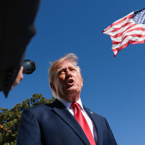 President Donald Trump speaks to reporters before boarding Marine One on the South Lawn of the White House on Oct. 7, 2026 in Washington, DC. 