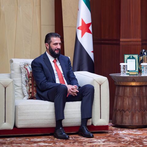 Saudi Crown Prince Mohammed bin Salman meets with Syrian President Ahmed al-Sharaa in Riyadh, Oct. 6, 2026.