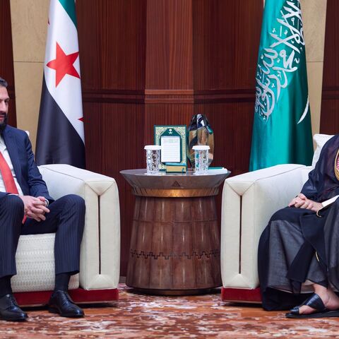 Saudi Crown Prince Mohammed bin Salman meets with Syrian President Ahmed al-Sharaa in Riyadh, Oct. 6, 2026.