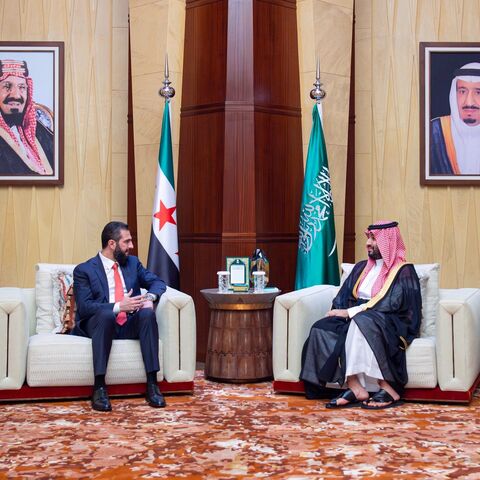 Saudi Crown Prince Mohammed bin Salman meets Syrian President Ahmed al-Sharaa in Riyadh, Oct. 6, 2026.