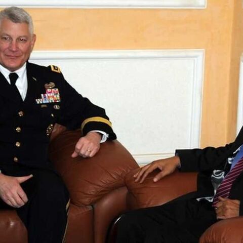 US AFRICOM General Carter Ham (L) meets with Mauritania's Defence Minister Ahmedou Ould Ideye (R) on Febuary 26, 2013 in Nouakchott. AFP PHOTO / STR        (Photo credit should read -/AFP/Getty Images)