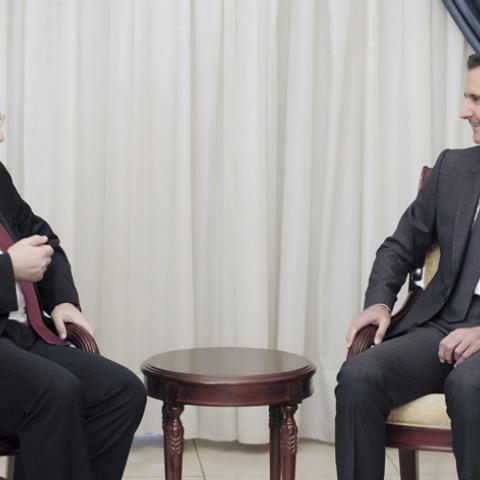 Syria's President Bashar al-Assad (R) meets Russia's Deputy Foreign Minister Mikhail Bogdanov in Damascus December 10, 2014 in this picture released by Syria's national news agency SANA. REUTERS/SANA/Handout via Reuters (SYRIA - Tags: CIVIL UNREST POLITICS CONFLICT) 

ATTENTION EDITORS - THIS PICTURE WAS PROVIDED BY A THIRD PARTY. REUTERS IS UNABLE TO INDEPENDENTLY VERIFY THE AUTHENTICITY, CONTENT, LOCATION OR DATE OF THIS IMAGE. FOR EDITORIAL USE ONLY. NOT FOR SALE FOR MARKETING OR ADVERTISING CAMPAIGNS. T