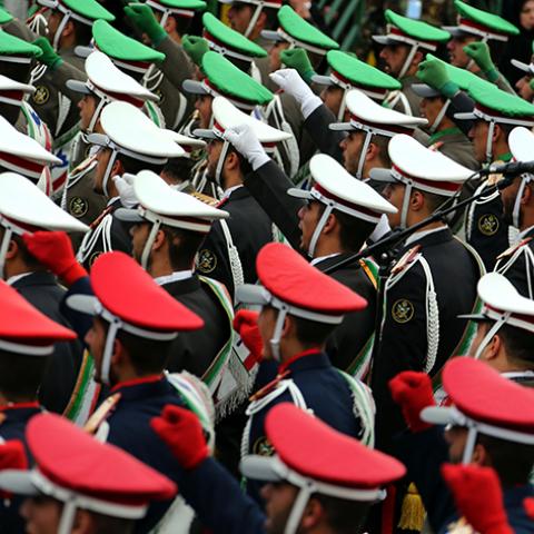 Iranian guards march during celebrations in Tehran's Azadi Square (Freedom Square) to mark the 37th anniversary of the Islamic revolution on February 11, 2016.



Iranians waved "Death to America" banners and took selfies with a ballistic missile as they marked 37 years since the Islamic revolution, weeks after Iran finalised a nuclear deal with world powers.
 / AFP / ATTA KENARE        (Photo credit should read ATTA KENARE/AFP/Getty Images)