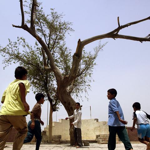 Iraqi children gather around what is believed to be Adam's tree in the
Garden of Eden in Al Qurna, Iraq, May 19, 2003. Eden, at the confluence
of the Euphrates and the Tigris rivers, known as the cradle of mankind,
is now a ruined home to the dead Adam's tree which was cultivated by Al
Qurna's elders for centuries at this location. REUTERS/Damir Sagolj

DS - RP3DRILTDYAA