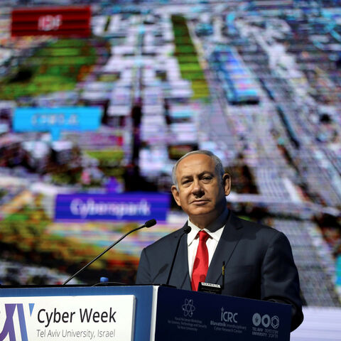 Israeli Prime Minister Benjamin Netanyahu speaks during the Cyber Week conference at Tel Aviv University, Israel, June 20, 2018. REUTERS/Ammar Awad - RC15B2CE7200