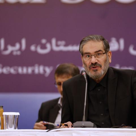 Ali Shamkhani, secretary of the Supreme National Security Council of Iran speaks during the first meeting of national security secretaries of Afghanistan, China, Iran, India and Russia, in the Iranian capital Tehran on September 26, 2018. (Photo by ATTA KENARE / AFP)        (Photo credit should read ATTA KENARE/AFP/Getty Images)