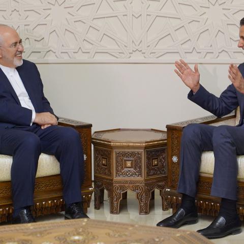 Syrian President Bashar al-Assad meets with Iran's Foreign Minister Mohammad Javad Zarif in Damascus, Syria September 3, 2018. SANA/Handout via REUTERS     ATTENTION EDITORS - THIS IMAGE WAS PROVIDED BY A THIRD PARTY. REUTERS IS UNABLE TO INDEPENDENTLY VERIFY THIS IMAGE. - RC1F08842BC0