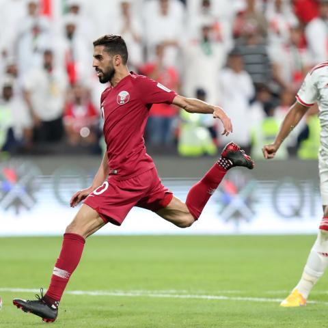 Soccer Football - AFC Asian Cup - Semi-Final - Qatar v United Arab Emirates - Mohammed bin Zayed Stadium, Abu Dhabi, United Arab Emirates - January 29, 2019   Qatar's Hasan Al Haydos scores their third goal      REUTERS/Suhaib Salem - RC142CB29E70
