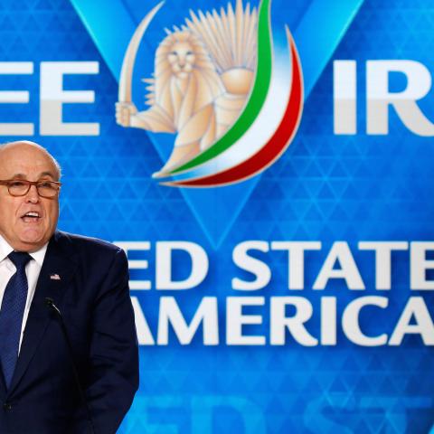 Rudy Giuliani, former Mayor of New York City, delivers his speech as he attends the National Council of Resistance of Iran (NCRI), meeting in Villepinte, near Paris, France, June 30, 2018.  REUTERS/Regis Duvignau - RC1B635374A0