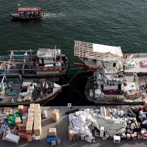 Goods wait to be loaded on dhows bound for Iran along the creek in old Dubai, United Arab Emirates November 5, 2018. Picture taken November 5, 2018. REUTERS/Christopher Pike - RC1B41189A80