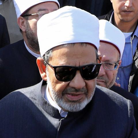 Grand Imam of al-Azhar, Sheikh Ahmed al-Tayeb leaves Al Rawdah mosque during the first Friday prayer after the attack in Bir Al-Abed, Egypt, December 1, 2017. Picture taken December 1, 2017. REUTERS/Mohamed Abd El Ghany - RC170C5C7C20