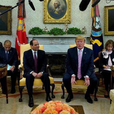 U.S. President Donald Trump meets with Egypt's President Abdel Fattah Al Sisi in the Oval Office at the White House in Washington, U.S., April 9, 2019. REUTERS/Kevin Lamarque - RC164AD91510