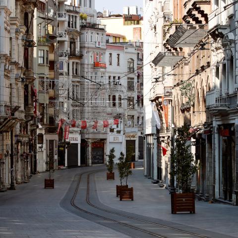 A general view shows the deserted Istiklal Street during a two-day curfew which was imposed to prevent the spread of the coronavirus disease (COVID-19), in Istanbul, Turkey, April 11, 2020. REUTERS//Umit Bektas - RC2H2G9Y460H