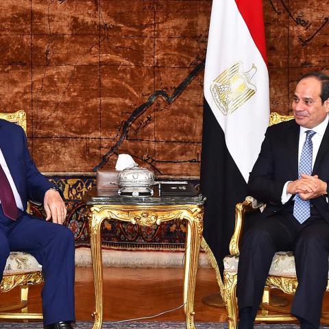REFILE - ADDING INFORMATION Egyptian President Abdel-Fattah al-Sisi (R) meets with visiting Palestinian President Mahmoud Abbas in Cairo, Egypt December 11, 2017, in this handout picture courtesy of the Egyptian Presidency. Picture taken December 11, 2017. The Egyptian Presidency/Handout via REUTERS ATTENTION EDITORS - THIS IMAGE WAS PROVIDED BY A THIRD PARTY - RC14830EDA80