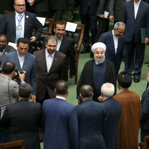 Iranian president Hassan Rouhani arrives for his swearing-in ceremony for a further term, at the parliament in Tehran, Iran, August 5, 2017. Nazanin Tabatabaee Yazdi/TIMA via REUTERS ATTENTION EDITORS - THIS IMAGE WAS PROVIDED BY A THIRD PARTY. - RC1E6A273D30